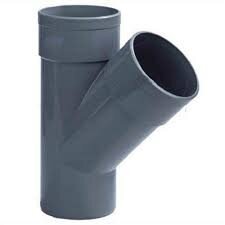 PVC T stuk 2 x lijm mof x 1 spie lijm 45°