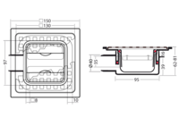 ABS schrobput 15 x 15 cm RVS rooster, zij uitlaat 40 mm