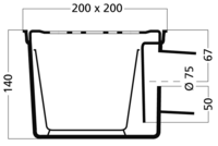 ABS schrobput 20 x 20 cm RVS rooster, zij uitlaat 75 mm