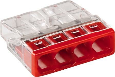 WAGO Transparante lasklem 4 voudig rood - doos &aacute; 100 stuks