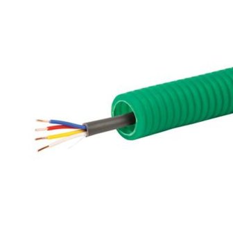 Voorbedrade Flexbuis 16 mm grijs - bedraad 4 x 0,8 mm&sup2;  bel kabel - rol &aacute; 100 meter