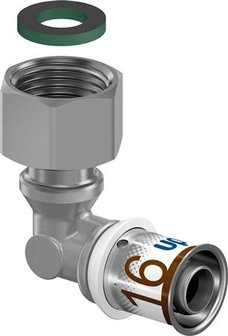 Uponor S-Press Plus  knie verlopen 16 mm x 1/2&quot; binnen met wartel binnendraad, perskoppeling geschikt voor Geberit 1070612