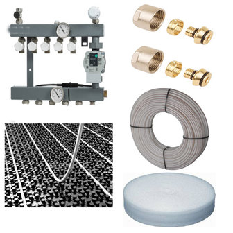 Vloerverwarming set voor 94 - 106 M2 - 9 groepen - compleet geleverd met noppenplaat