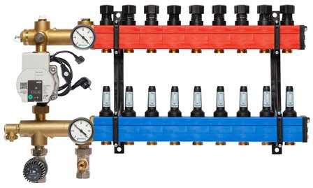 Nathan SBK 4800 - 9 groepen vloerverwarming verdeler met debietmeters, kunststof met energiezuinige pomp