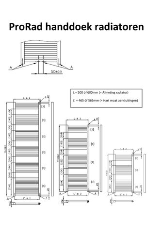 Prorad HD-Rad 1154 x 500 (634/506 watt)  handdoek radiator kleur Ral 9016