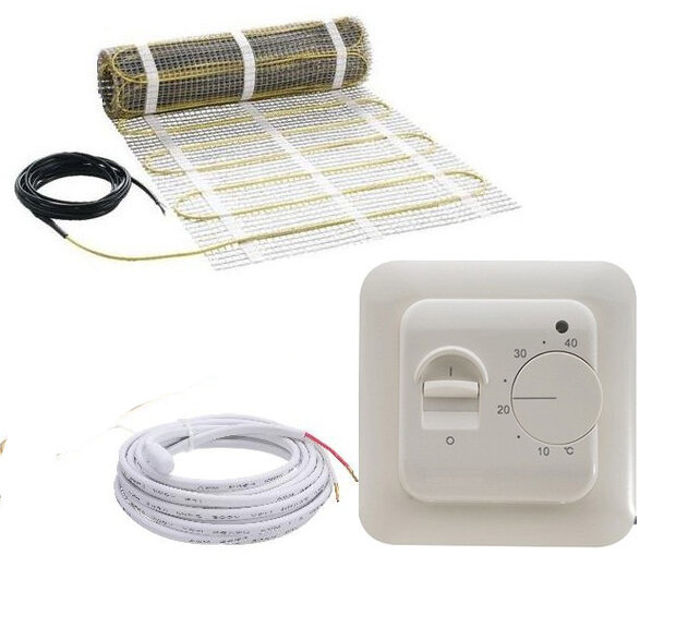 Elektrische vloerverwarming  set 4,8 M2  met inbouw thermostaat 672 watt (dikte 4 mm)