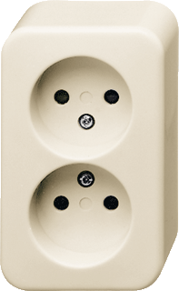 Busch-Jaeger wandcontactdoos dubbel zonder aarde kind veilig opbouw (BJ 20-02 APKS/11-503)