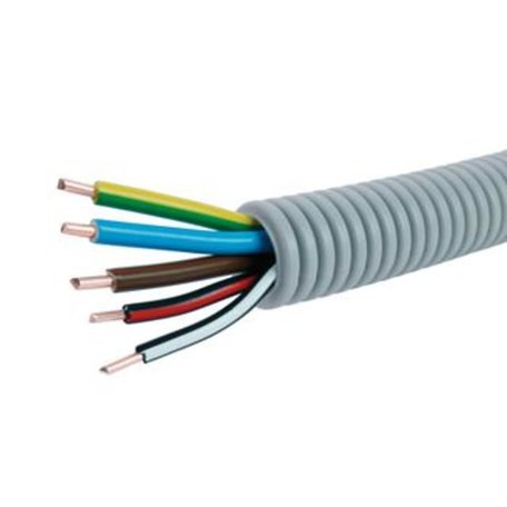 Voorbedrade Flexbuis 16 mm  3 x 2,5 + 2 x 1,5 mm² -  bruin - blauw - geel/groen  en  1 x zwart/rood  - 1 x zwart/wit- rol á 100 meter