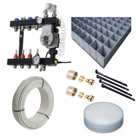 Vloerverwarming set - VTE InLine verdeler 7 groepen  70 - 82 M2 - Compleet geleverd met draagmatten