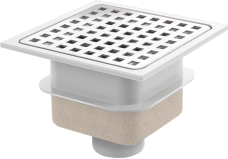 ABS schrobput 15 x 15 cm RVS rooster, onder uitlaat 50 mm