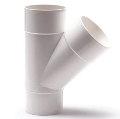 PVC Hemelwaterafvoer T stuk 80 mm 45¡ Wit mof/spie verjongd (spie past in buis)